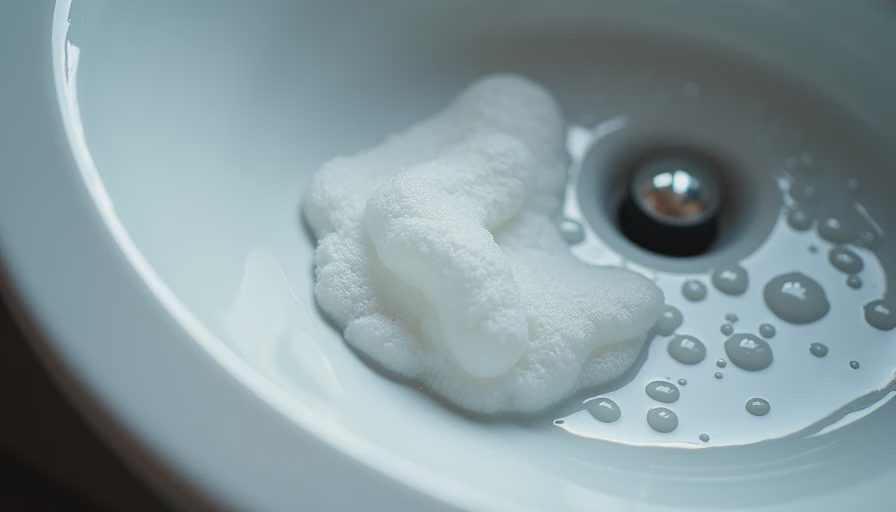 Light foam from face cleanser resting on a wet white bathroom sink edge