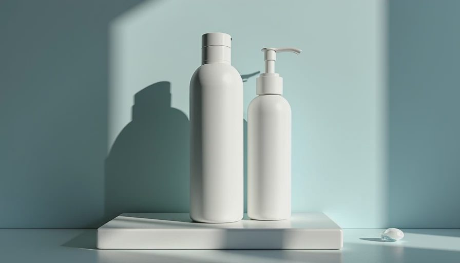 Close-up of three basic face wash, moisturizer, and SPF bottles on white ceramic