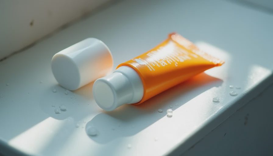 Lightweight sunscreen bottle and clear stick on a white ceramic surface