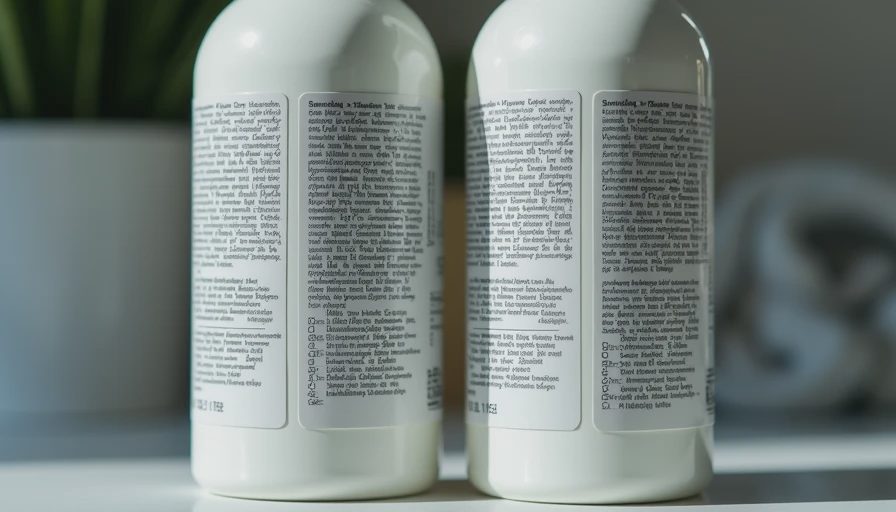 Close-up comparison of ingredient lists on regular and men’s product bottles